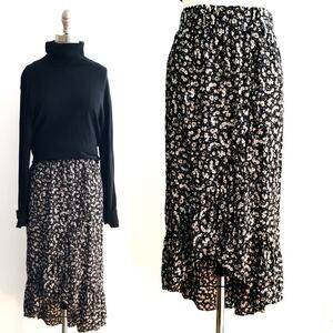 No Boundaries Black White Daisy Print Ruffle Hi Low Skirt Junior 15-17 Faux Wrap